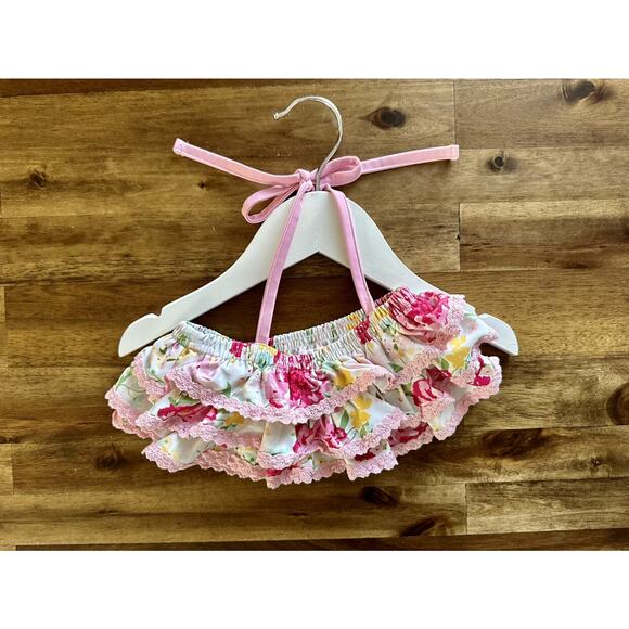 SweetHoney Milly Frilly Two Piece Swimsuit - Flower Girl Cream Pink Ruffle 2T - Picture 3 of 10